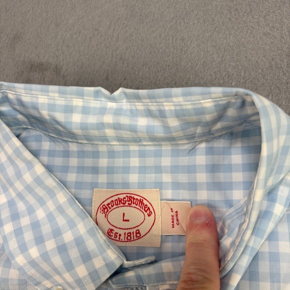 Brooks Brothers Shirt Mens Large Blue Gingham Check Button Up Long‎ Sleeve - Picture 4 of 10